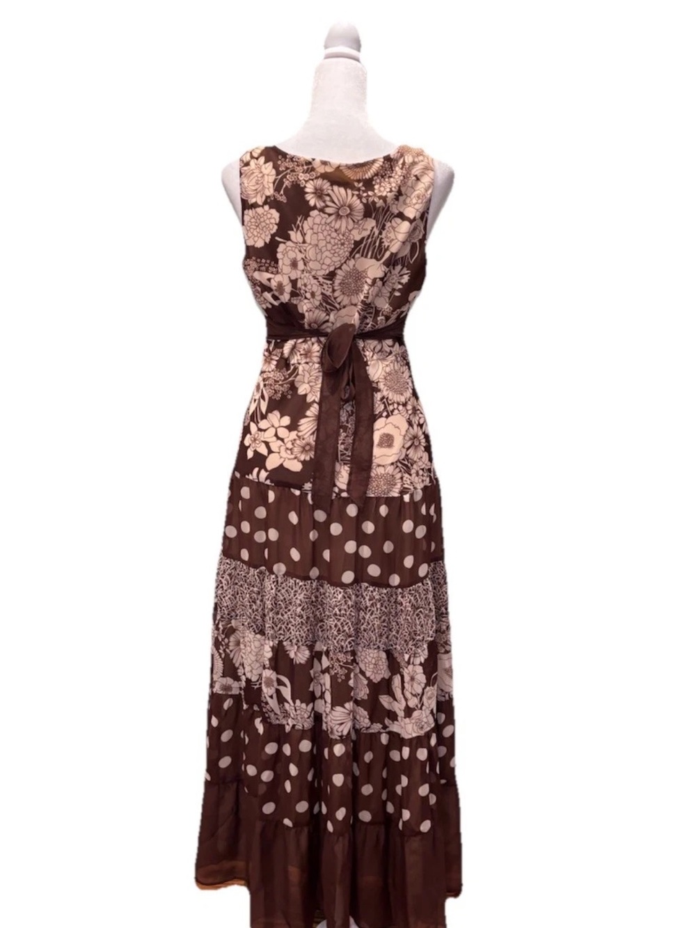 Cato Boho Maxi Dress Floral Polka Dot Crochet Waist Size 6 - Picture 7 of 8
